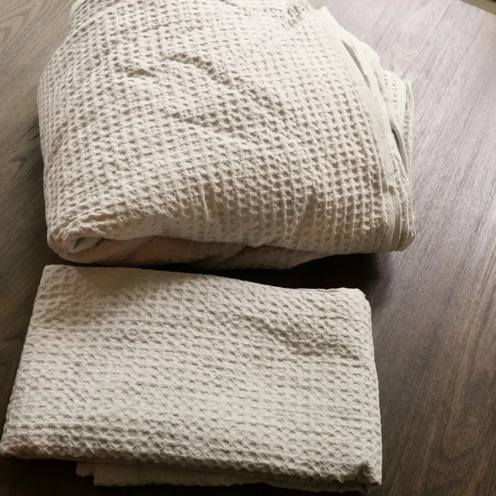 Quince Duvet Cover Set Luxe Honeycomb FULL QUEEN Cover + Shams Light Gray NEW